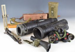 Military sights and binoculars comprising two Weapon Sight II L2A2, FLTD Mk VI in original leather