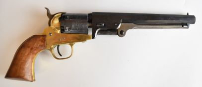 Italian cap firing Colt 1851 Navy style six-shot single action revolver with engraved scenes of