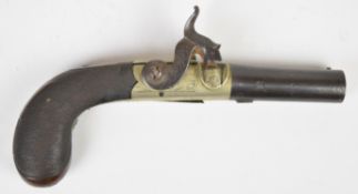 German percussion hammer action pocket pistol with engraved white metal frame and hammer,