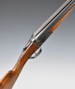 AYA Yeoman 12 bore side by side shotgun with chequered grip and forend, double trigger and named