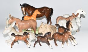 Beswick and Lladro / Nao horse, foal and donkey figures including first version foal with parallel