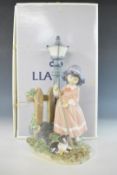 Lladro figure of a girl sweeping leaves 'Fall Clean Up', in box, height 37cm