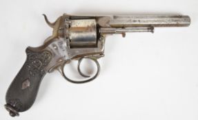 Continental .38 rimfire six-shot double-action revolver with ornately carved grips, belt loop and