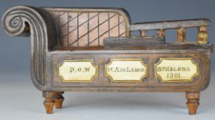 St. Helena prisoner of war Boer War interest model chaise longue, with bone panels marked W. A. De