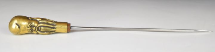 Chinese dagger or swordstick handle and blade with pommel in the form of a bearded gentleman's