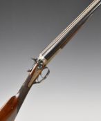 J C Dickie 20 bore side by side hammer action shotgun with named and engraved locks, engraved