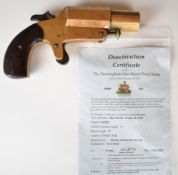 Deactivated Turkish brass flare or signalling pistol with shaped wooden grips and 'Istanbul 1331