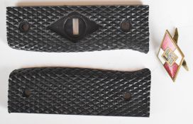 German Nazi Third Reich replacement grips for a Hitler Youth dagger with enamel emblem, marked RZM