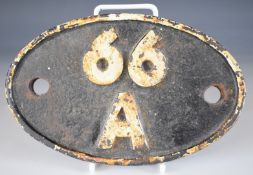 British Railways 66A cast iron steam locomotive shed plate for Polmadie, Glasgow, Scotland
