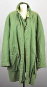 Green parka style overcoat with detachable liner, size large, together with additional quilted
