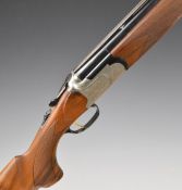 Lanber 12 bore over and under ejector shotgun with engraved lock, trigger guard, thumb lever, top