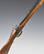Mendi Hawken pattern .45 percussion hammer action rifle with engraved hammer, fixed sights, brass