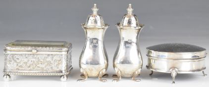 Pair of George VI hallmarked silver peppers, Birmingham 1937, maker Robert Pringle & Sons, height