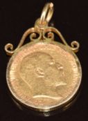 1903 Edward VII gold half sovereign in 9ct gold pendant mount, 5.4g