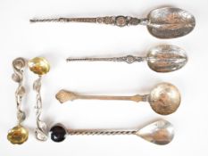 Hallmarked silver spoons comprising two commemorative anointing spoons, Ralph Weston Whitby jet
