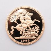 1999 Queen Elizabeth II proof gold full sovereign, in original Royal Mint case with limited