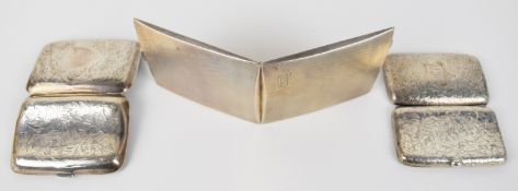 Three Victorian and later hallmarked silver cigarette cases, one being Art Deco, width of largest