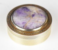Sampson Mordan & Co Ltd George V hallmarked silver gilt and blue john or similar trinket box, with