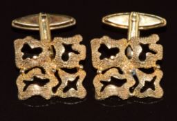 A pair of 9ct gold cufflinks with textured decoration (one soldered), 10g