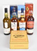 Five bottles of Scotch Whisky comprising Lagaluvin 8 years 70cl 48% vol, Talisker 10 years 70cl 45.