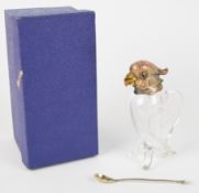 Victorian novelty hallmarked silver gilt mounted glass condiment pot formed as a parrot or
