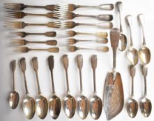 Victorian hallmarked silver six place setting fiddle and thread pattern canteen of cutlery