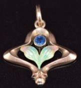 Art Nouveau 9ct rose gold pendant set with a sapphire and enamel, 0.9g, 2 x 1.8cm