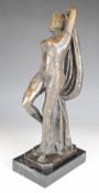 A. Leonard Art Deco style bronze figure of a dancing lady, signed to base, overall height 43cm
