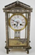 Japy Frères French four glass mantel clock, the silver plated faux bamboo case with bevelled glass
