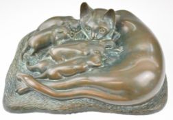 James Siebert (1941-2016) limited edition (30/300) bronze of cat with kittens, signed, dated 1981