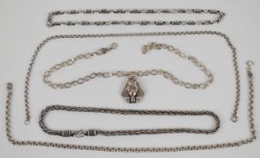 Five silver necklaces / chains, 172g