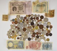 A collection of overseas coinage 19thC onwards, USA Indian head, emergency coinage includes silver