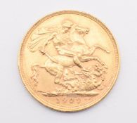 1909 Edward VII gold full sovereign with Melbourne Mint mark