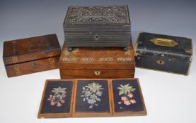 Collection of boxes including Anglo Indian jewellery box, mother of pearl inlay etc, width of