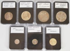 A collection of silver 1887 Queen Victoria Jubilee coinage comprising a crown, double florin, half