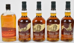Five bottles of Bourbon Whisky comprising four Buffalo Trace 40% vol and one Bulleit Bourbon 45%,