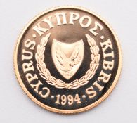 1994 Royal Mint Cyprus limited edition 2122/4000 22ct gold proof £20 coin, in case with certificate