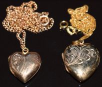 A 9ct gold heart locket on 9ct gold chain together with a 9ct rose gold back and front heart