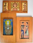Three mid century modern Hungarian Iparmuveszeti Vallalat enamelled copper figural pictures