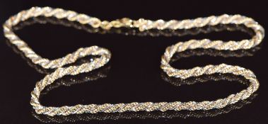 A bi-coloured 9ct gold rope twist necklace, 15.3g, 48cm