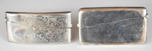 Two curved hallmarked silver calling card cases, one Birmingham 1904, maker Arthur Cook, the other