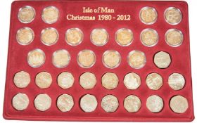 Isle of Man complete set of 1980-2012 Christmas 50p coins, in fitted tray