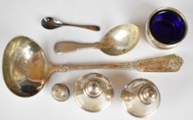 Hallmarked silver items comprising Mappin & Webb ladle, Sheffield 1987, length 18cm, hallmarked
