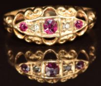 Edwardian 18ct gold ring set with rubies and diamonds, 1.9g, size Q