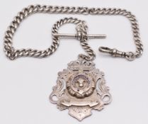 Hallmarked silver graduated Albert with RAOB / Buffs fob