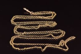 A 9ct gold guard chain/ watch chain, 10.1g, 137cm (chain broken but minor repair needed)