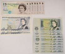 A collection of UK crisp and uncirculated banknotes comprising two GM Gill £5, seven Andrew Bailey