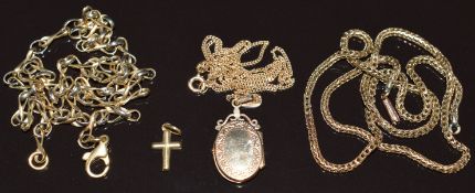 A 9ct gold necklace made up of figure of eight links, 9ct gold chain, 9ct gold locket and chain