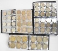 Three coin folders containing approximately 115 pre-1947 and later silver coins, first folder