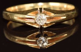 A c1900 18ct gold ring set with a diamond of approximately 0.09ct, 3.5g, size Q